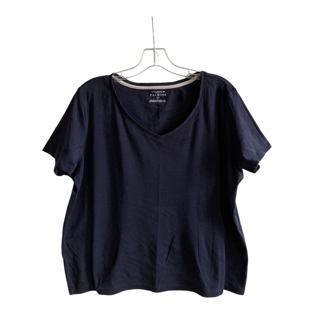 Talbots 1X Pima Cotton Preppy Americana Coraline Navy Eclectic Fandom V-neck Tee